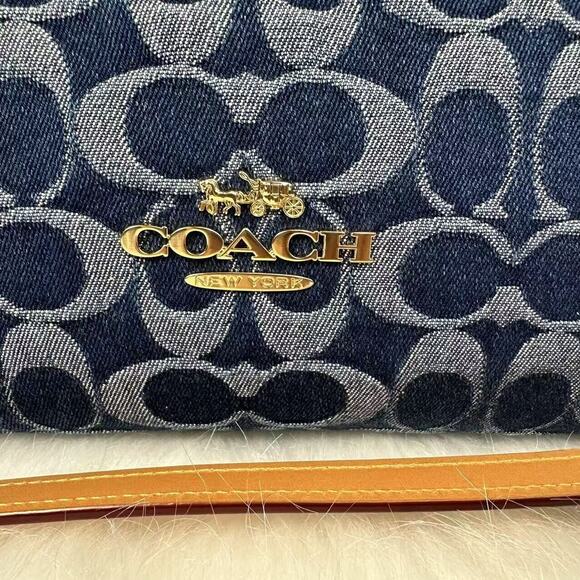Coach Laurel Large Shoulder Bag Crossbody Signature Gold Denim NWT CY697 - Picture 4 of 11